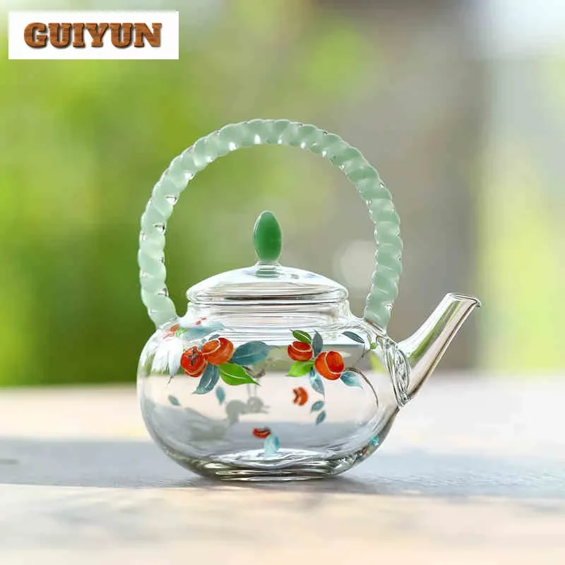 

130 мл стеклянная подъемная ручка Persimmon Ruyi, чайник, традиционный чайник для заварки чая, чайник с фильтром, украшение для посуды для напитков