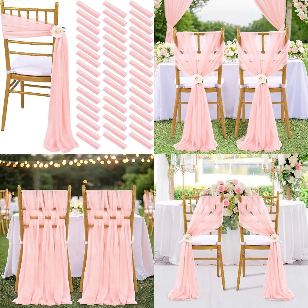 

Sheer 8ft Banquet Chair Sashes, 48 Pack for Wedding Aisle, Party & Hotel Decor