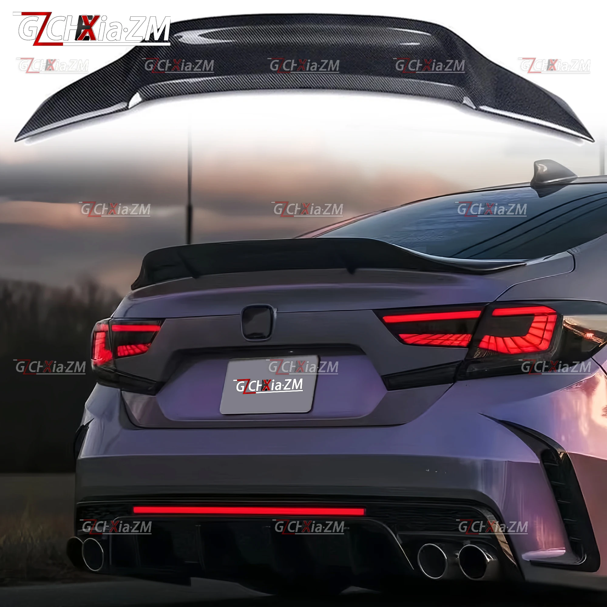 ل 2018-2022 هوندا 10th 10.5th الجيل أكورد الخلفي سبويلر R نمط غطاء صندوق السيارة ديكور غطاء ألياف الكربون الهوائية عدة #2