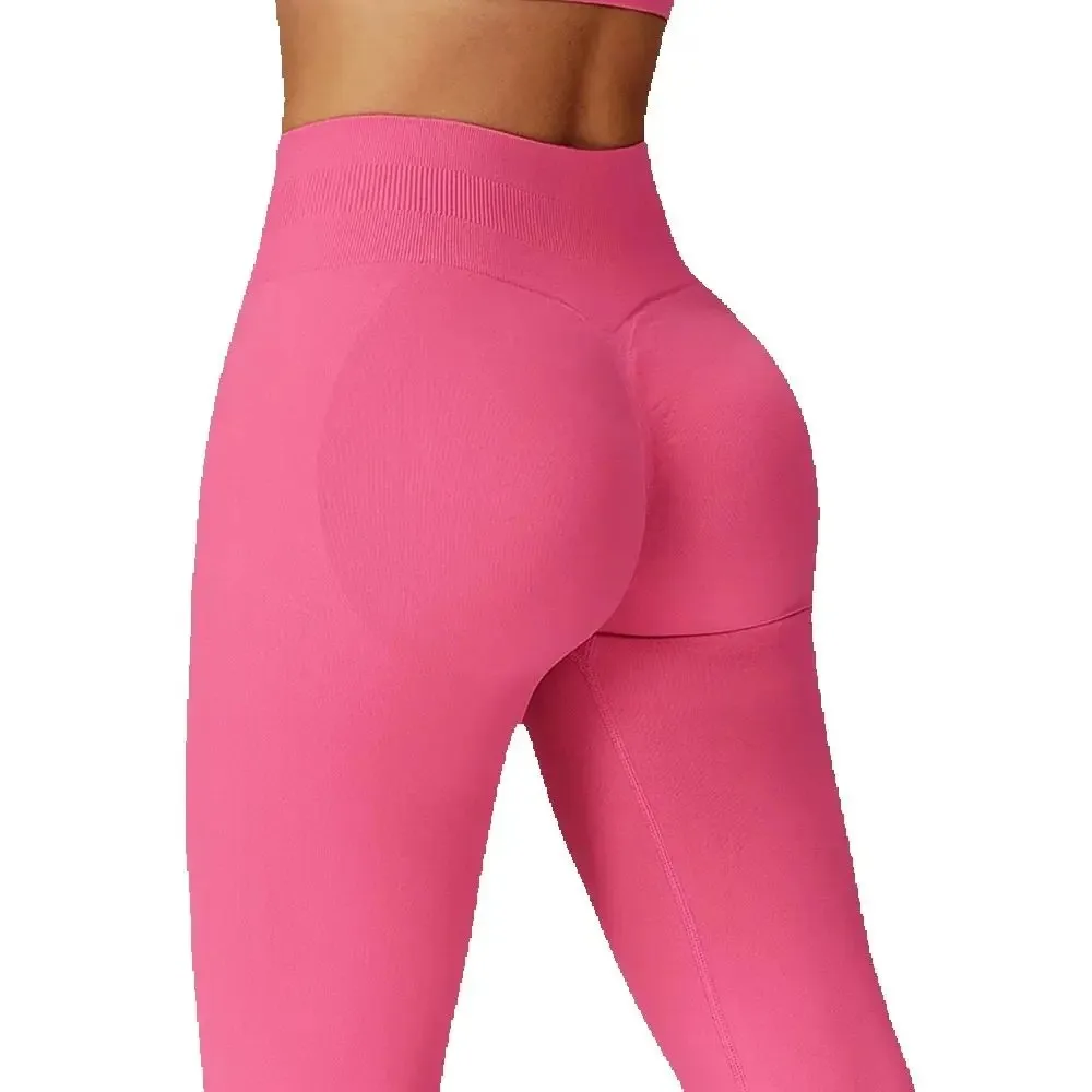 

Seamless Women Elastic High Waist Leggings Women Knitted Solid Tights Gym Pants Hip-lifting Tight Sport Pants Abdomen Yoga Pants