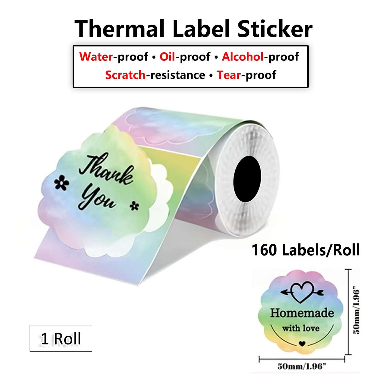 

School & Halloween Pastel Labels 1.96" - Waterproof Gradient Thermal for Phomemo M220, Christmas DIY, Memo Stickers