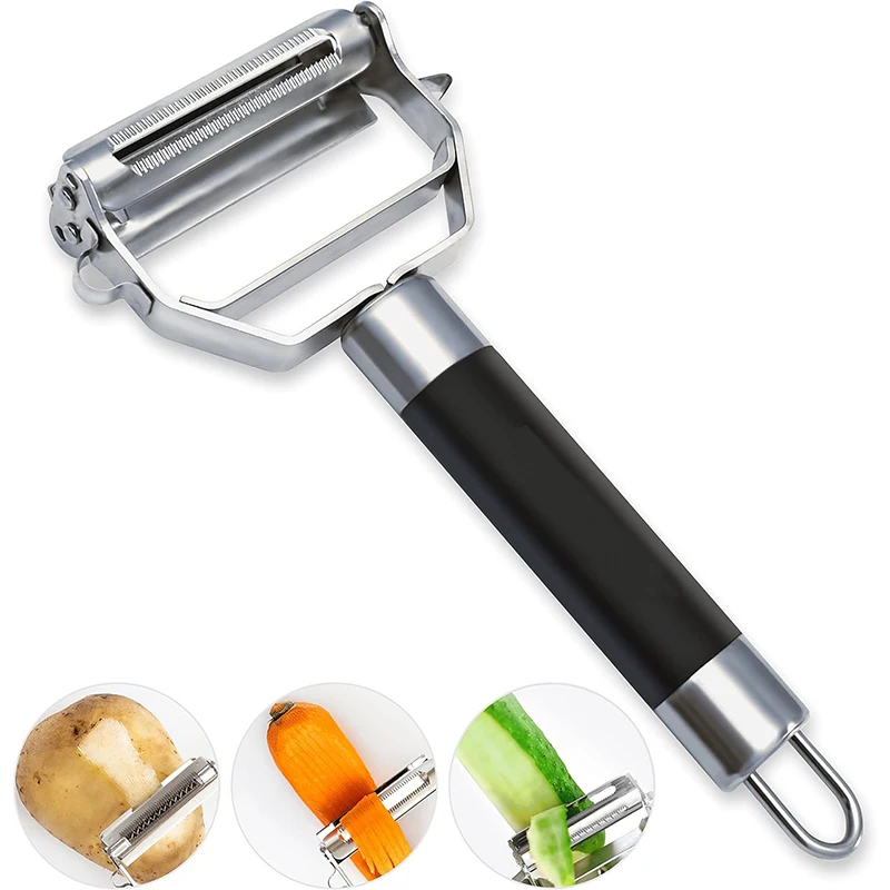 LMETJMA Edelstahl Dual Blade Gemüseschäler Küche Julienne Schäler mit rutschfestem Griff Apfel-Kartoffelschäler JT322