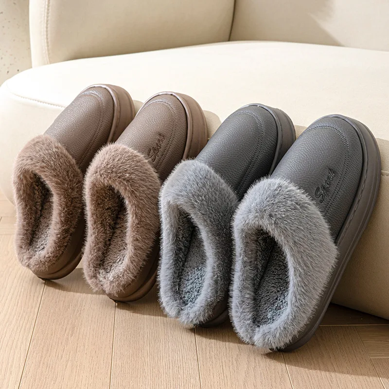 Big Size 50 51 Men Winter Warm Slippers Waterproof Home Bedroom Flats Thick Plush Casual Shoes Indoor Anti-Slip Platform Slides