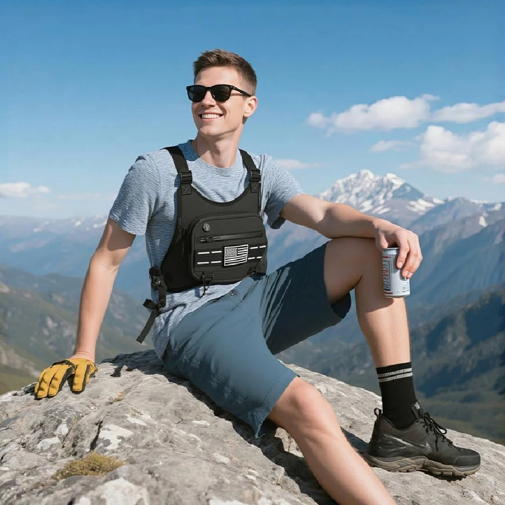 Sportliche Brusttasche für Damen und Herren, wasserabweisend, leicht, mit integriertem Handyfach, ideal zum Laufen, Radfahren, für das Fitnessstudio, für den täglichen Gebrauch und vielseitig einsetzbar. – Detail 17