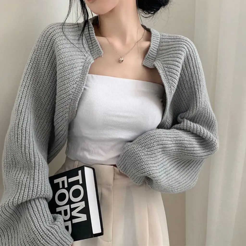 Gaono Women Y2K Knit Cropped Bolero Shrug Ribbed Knit Bolero Sweater Long Sleeve Open Front Knitted Crop Cardigan