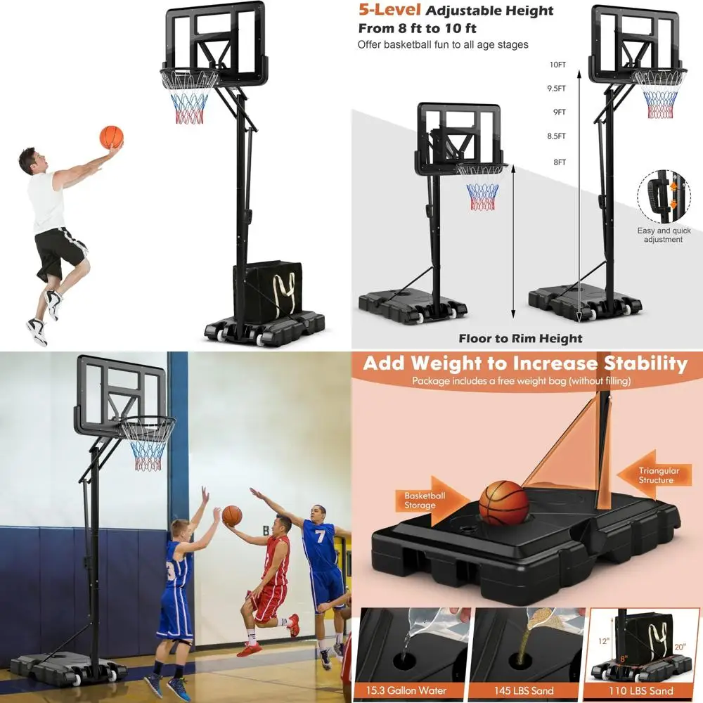 Система уличной баскетбольной подставки с регулируемой высотой для взрослых с футляром 44, портативное баскетбольное кольцо на колесиках
