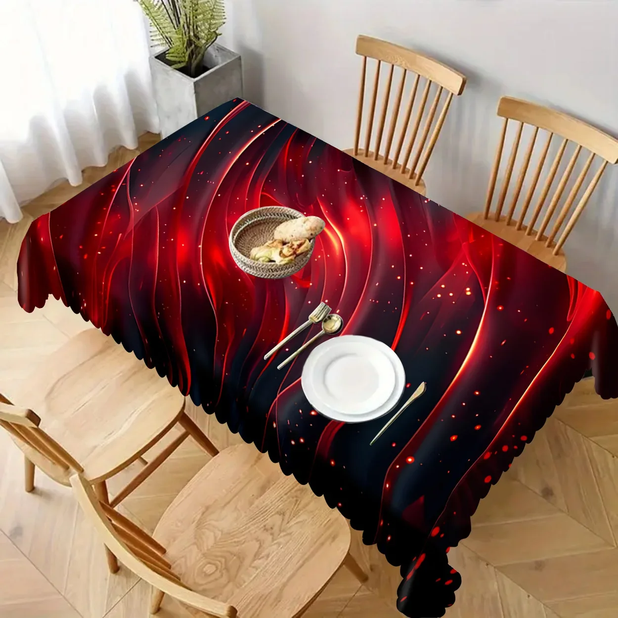 One bright red and black swirling flame tablecloth - anti-wrinkle, suitable for birthday parties and festive decorationsxzj