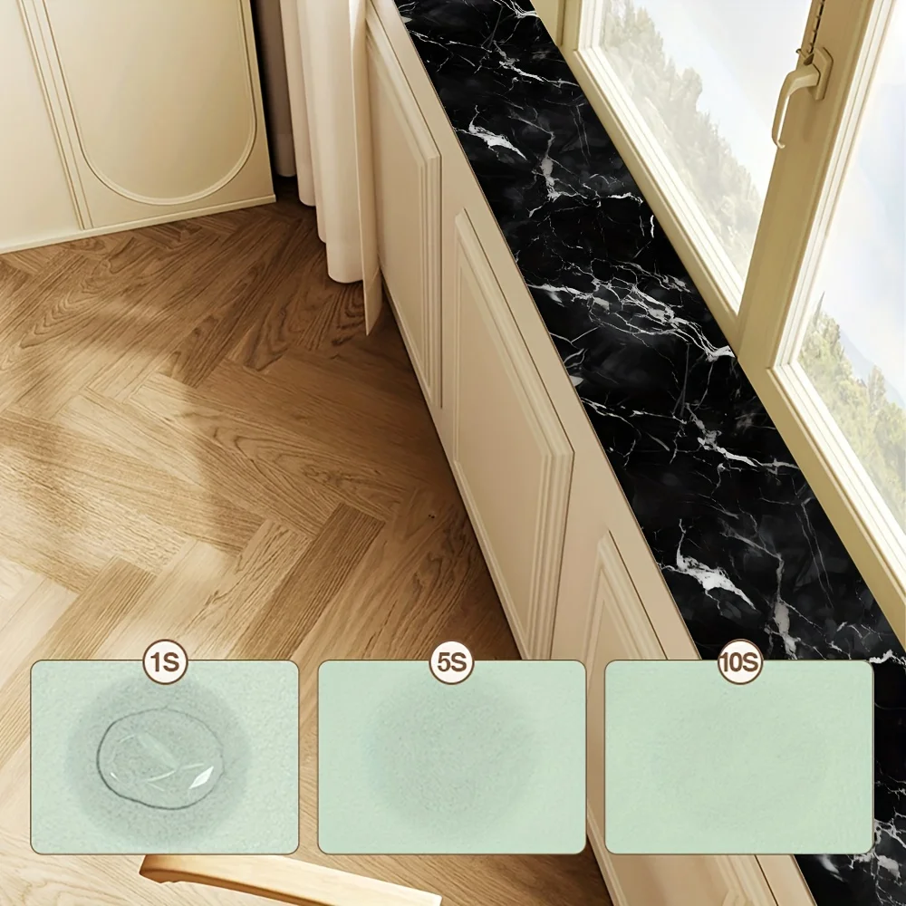 VIKAMA High-grade Simulated Marble Window Sill Protective Mat Dish Drying Mat Countertop Mat Kitchen Table Pad
