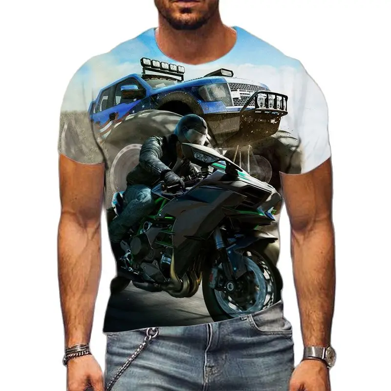 3D Men\'s Motorcycle Rider Print T-Shirt Street Cool Fashion O-Neck Short Sleeve  Plus Size New Shirt