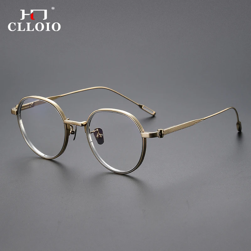 CLLOIO Pure Titanium Classic Round Myopia Reading Glasses Men Classic Round Anti Blue Ray Hyperopia Prescription Optical Glasses