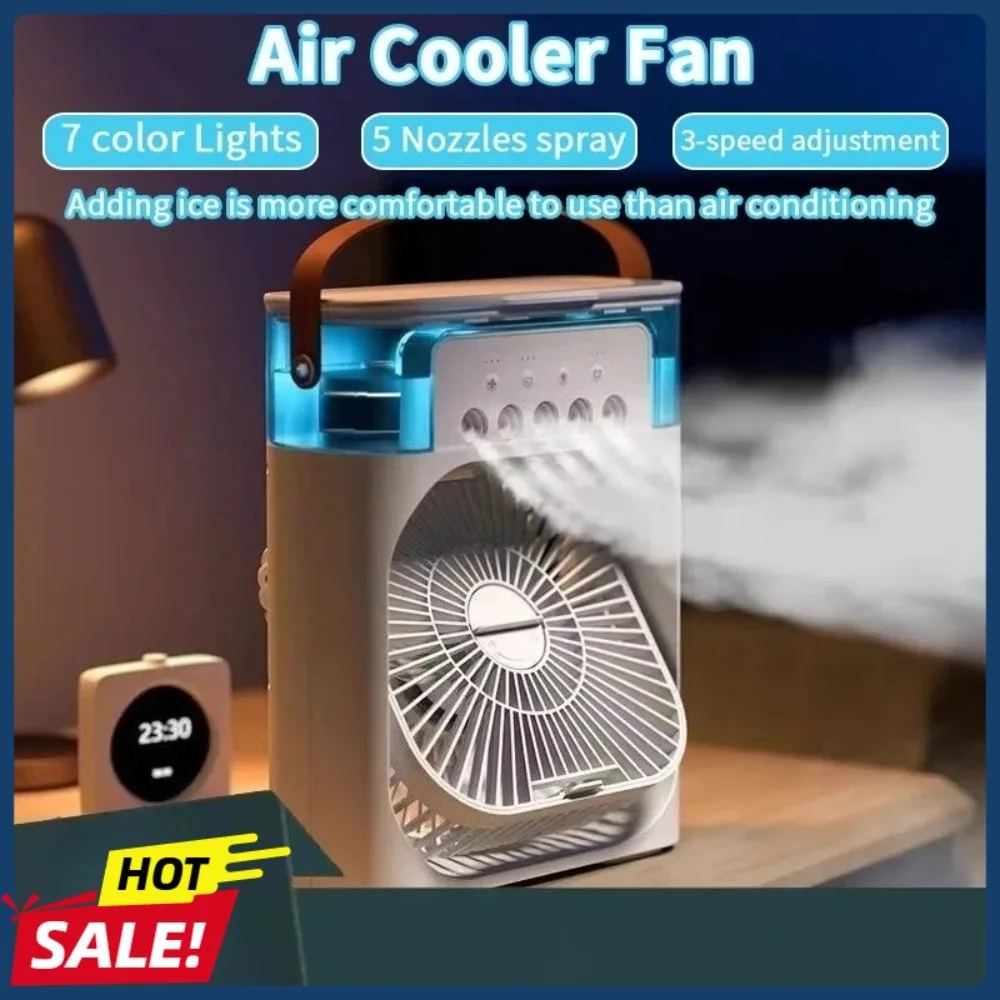 Five-hole Portable Air Cooler Fan Humidifier, LED Night Light, Suitable for Offices/dormitories, Low Noise and High Airflow