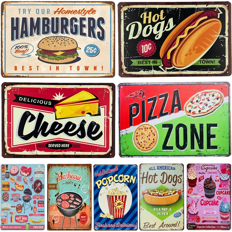 

Eat Food BBQ Hot Dogs Cream Hamburgers Vintage Metal Tin Signs Poster Bar Pub Shop Plate Party Home Wall Decor