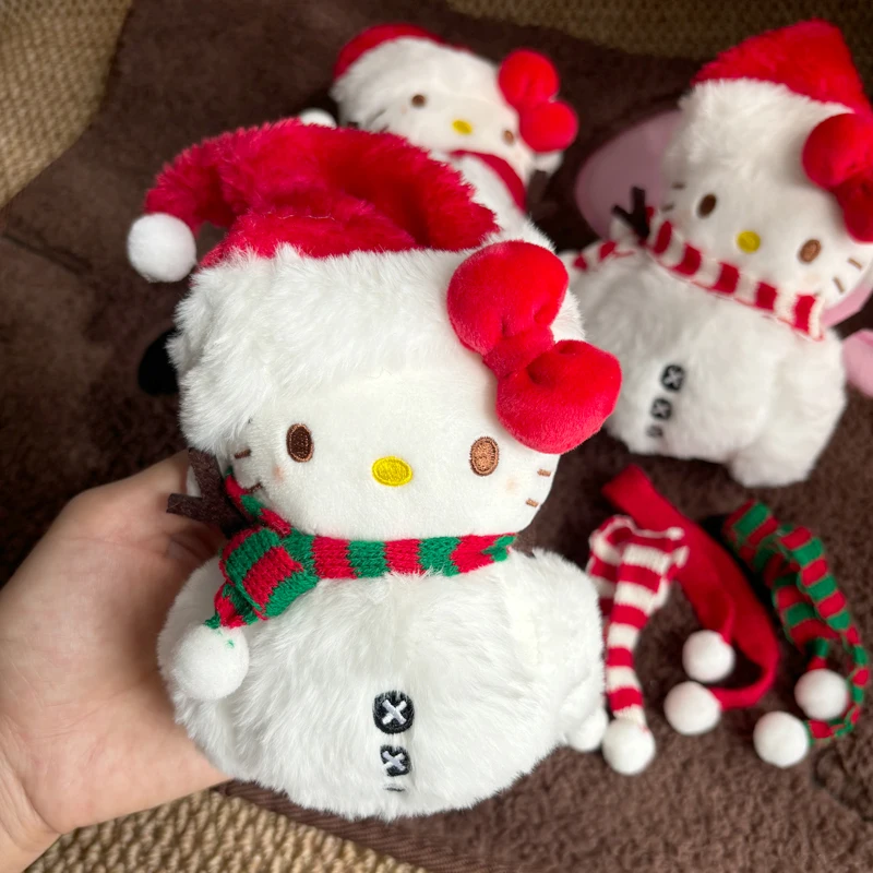 

Hello Kitty Christmas Limited Snowman Plush Doll Keychain-Santa Hat & Red-Green Scarf Decoration,Festive Decor,Christmas Gift