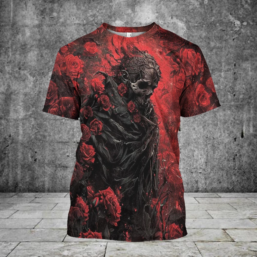 Halloween Men\'s T-shirt Skull 3D Printing T-shirts Casual Harajuku Short Sleeve Tees Oversized Men Clothing Tops Hip Hop Clothes