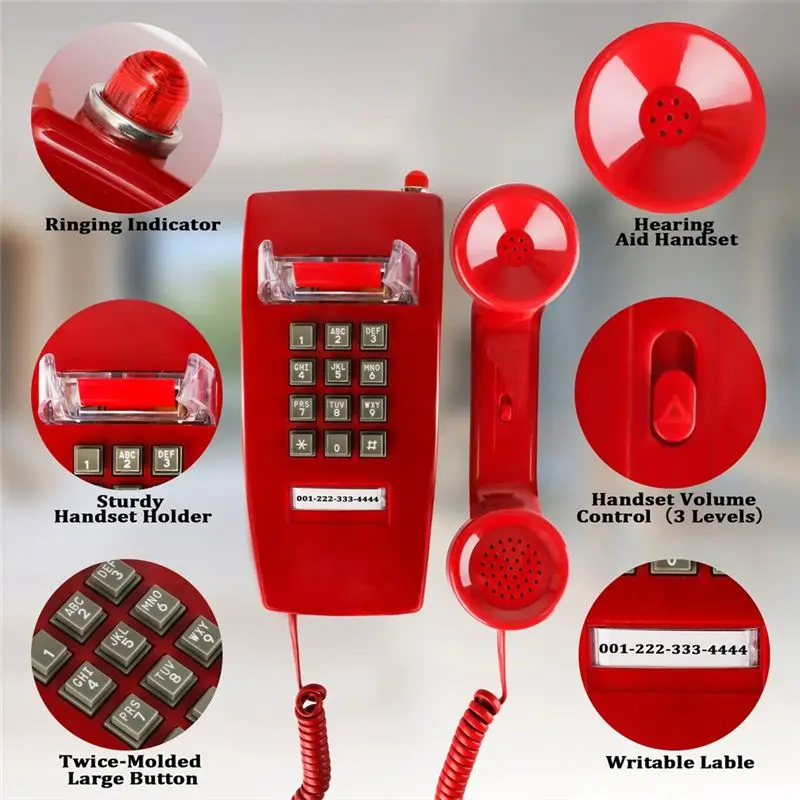 【CYBER Saturday】Classic Wall Phones for Landline with Mechanical Ringing, Single Line 2554 Wall Telephone with Voicemail Indicat