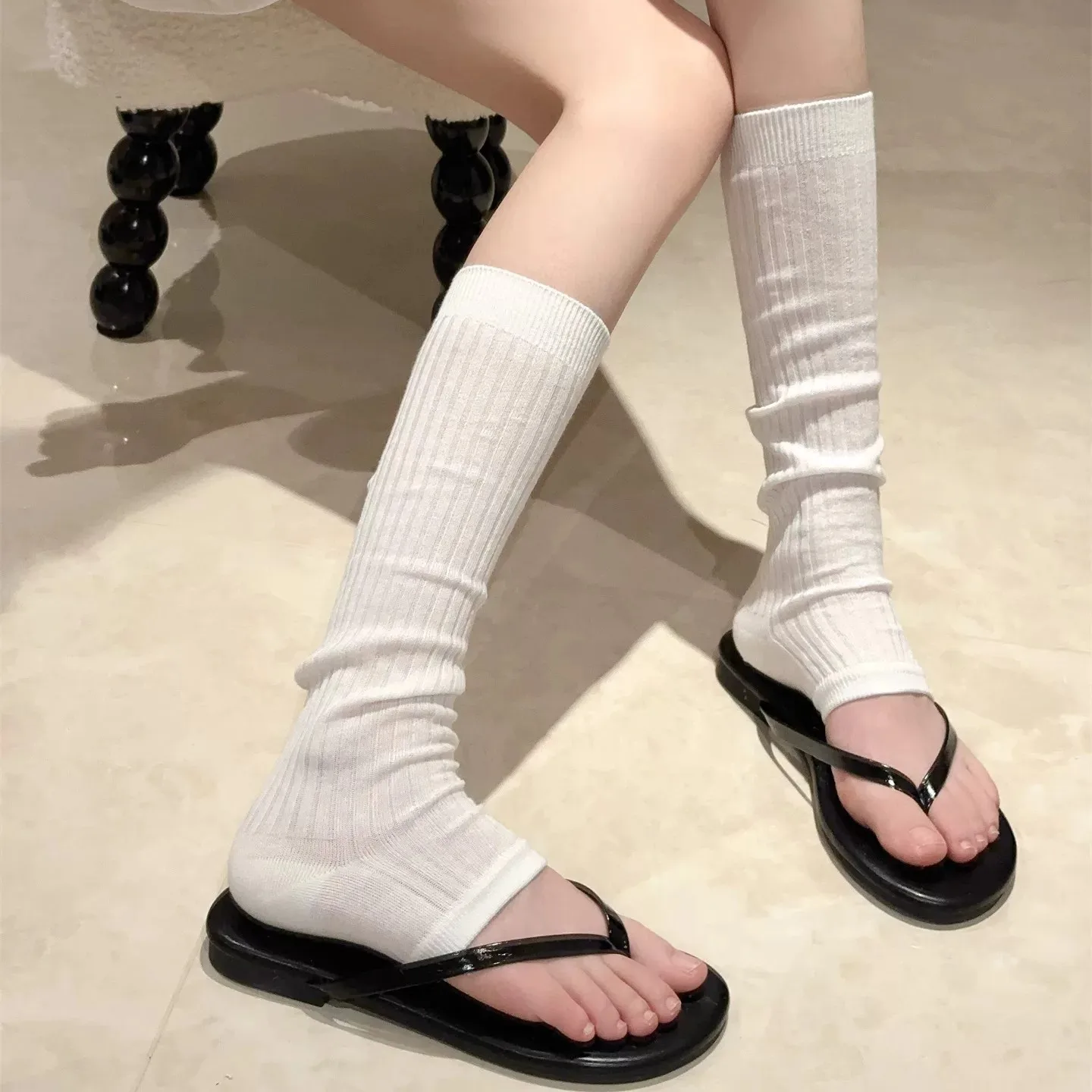 Women Summer Footed Stirrup Sock Covers Thin Ballet Leg Warmers Solid Color Mid Calf Slouch Socks Breathable Stacked Leg Sleeves