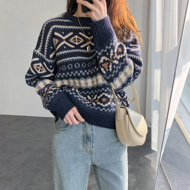 Oversize Sweaters Women Pullover Knitted Sweaters Casual Lady Vintage Sueter Loose All-match Korean Style Tops Winter Jumper