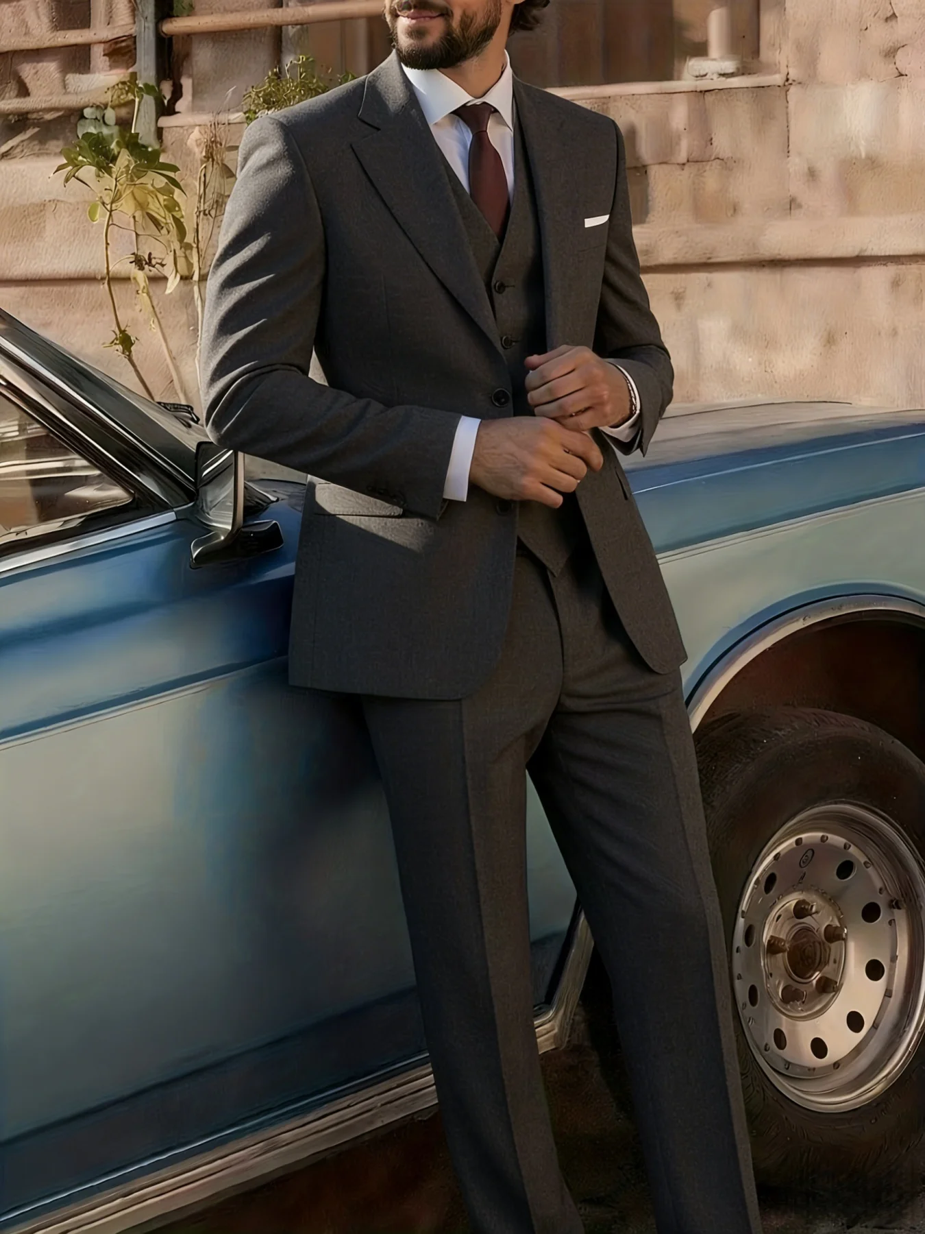

Elegant Men's Professional Business Suit Set Single Breasted Solid Color 3-Piece Blazer Vest Pants Office Party Wedding