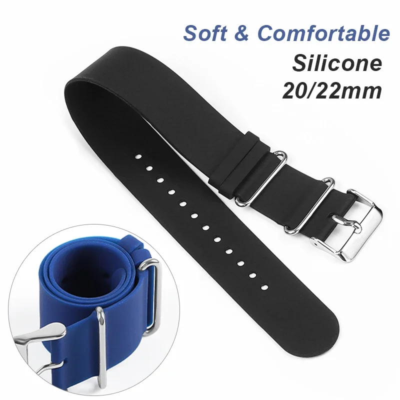 18mm 20mm 22mm One Piece Silicone Strap for Casio Soft Rubber Band for Seiko Black Grey Men Women Replace Bracelet Accessories