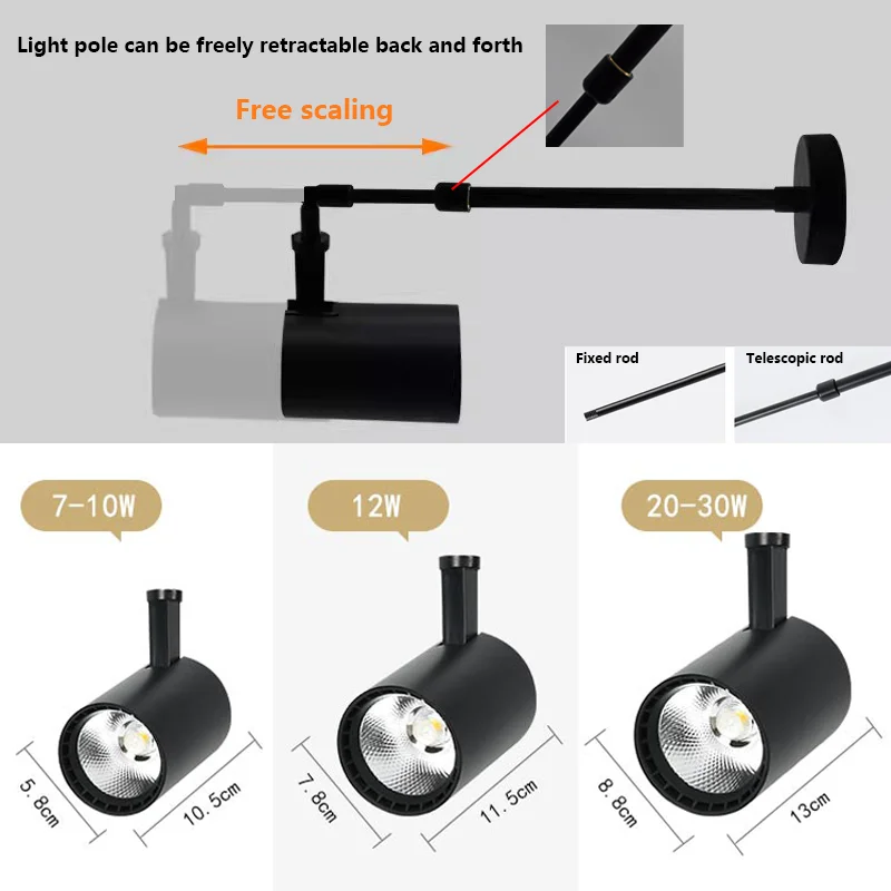 โคมไฟผนังติดเพดานแบบยืดหดได้ทันสมัยไฟ LED สปอตไลท์สีดำทรงสูงเครื่องตกแต่งฝาผนังแกลเลอรี่