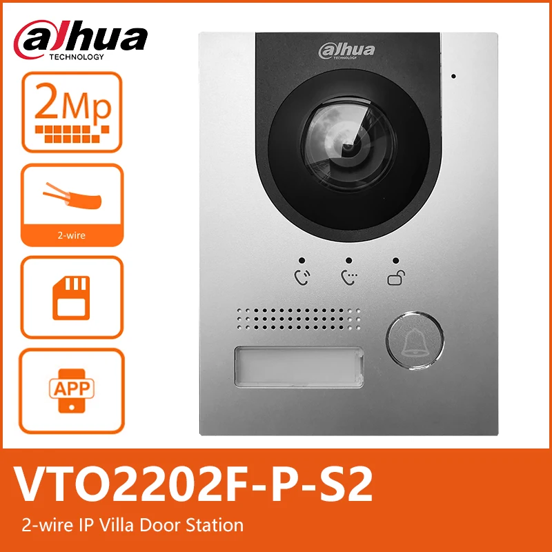 Dahua VTO2202F-P-S2 2-wire IP Villa Door Station Multi-Language 2MP H.265 Colorful 160° fisheye Camera Built-in Speaker Doorbell