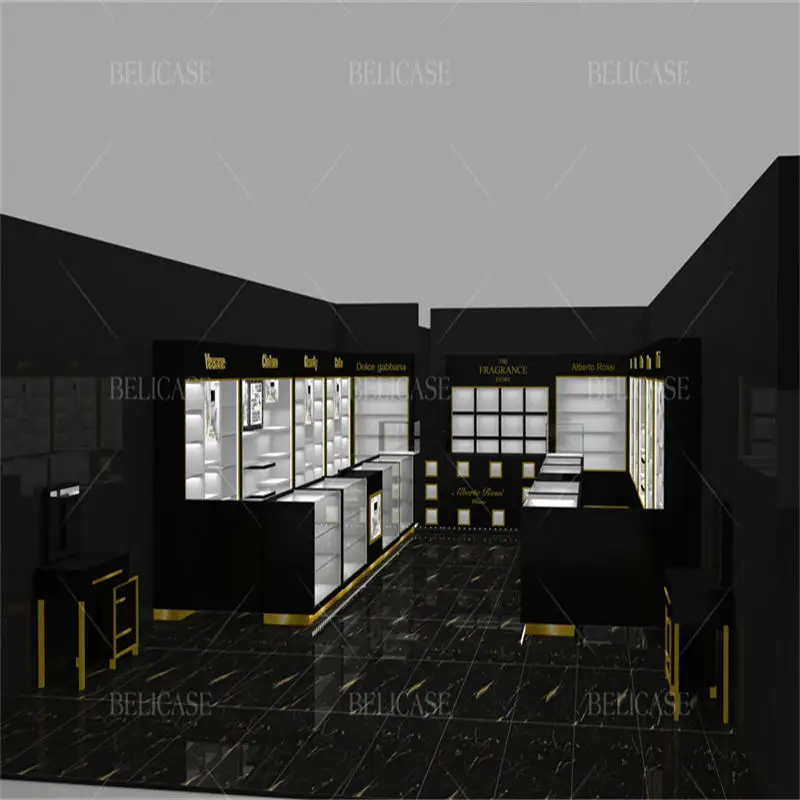 

2025customized. custom black and modern perfume kiosk glass wooden retail perfume kiosk sale