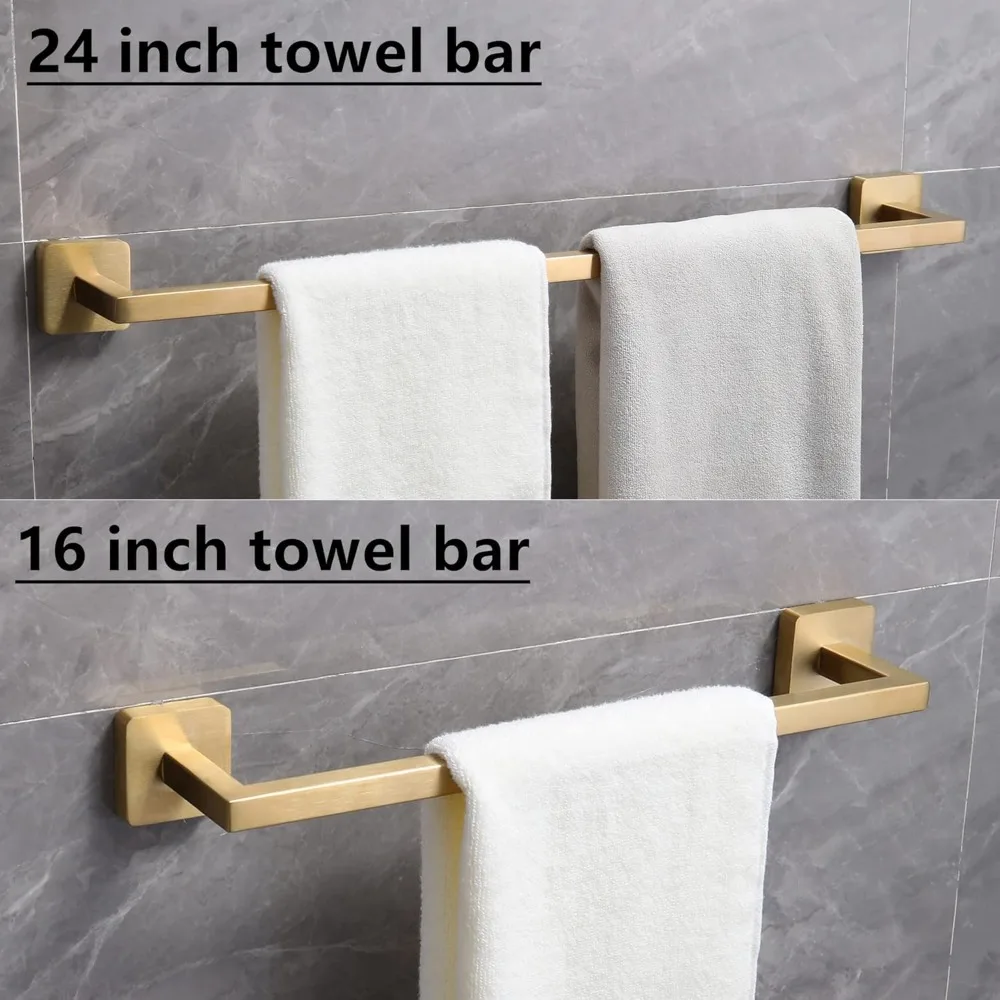 5 Pieces Brushed Gold Bathroom Hardware Accessories Set,Stainless Steel Square 23.6