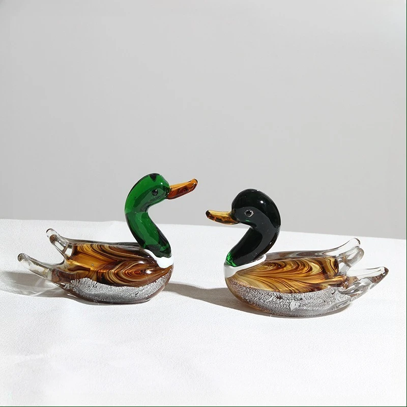 Crystal Glass Mandarin Duck Ornament Artisan Home Decor Living Room Accent Piece Beautiful Colored Glaze Animal Figurines Gift