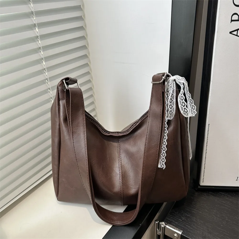 

Casual Vintage Shoulder Bag Solid Color High-Capacity Cross Body Bag PU Leather Commuting Tote Bag for Lady/Girls