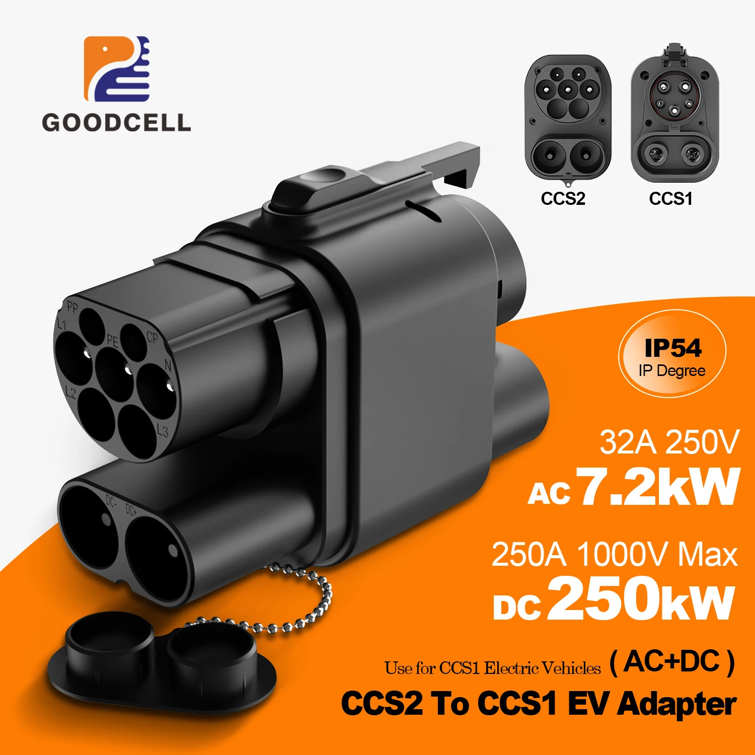 

Goodcell EV Charging Adaptor CCS2 to CCS1 AC/DC 7.2kw/250kw Fast Charging Conventer Use In Public Charging Station