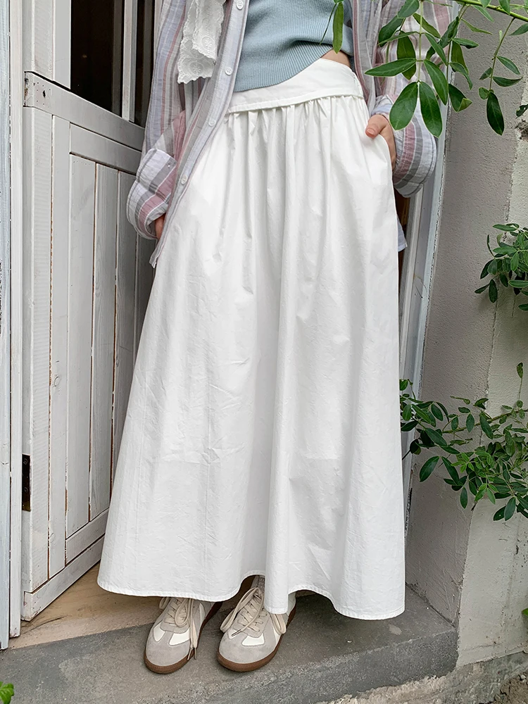 

White Casual f-length Skirt Women's Pure Color Versatile Loose Fit Spring 2026 New Sle A-line Midi Skirt by Mixd