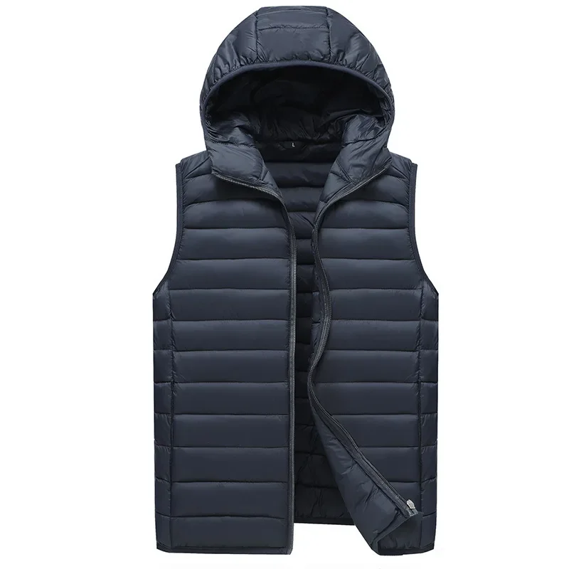 New  Spring Autumn Winter Men's Winter Warm Cotton Vest with Hood down Filling Jacket Youth Casual Loose Fit Zipper Closure