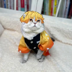 Demon Slayer Zenitsu Pet Cosplay Spring Summer Cat Clothing Cute Kitten Cat Clothes Zenitsu Dogs Clothing