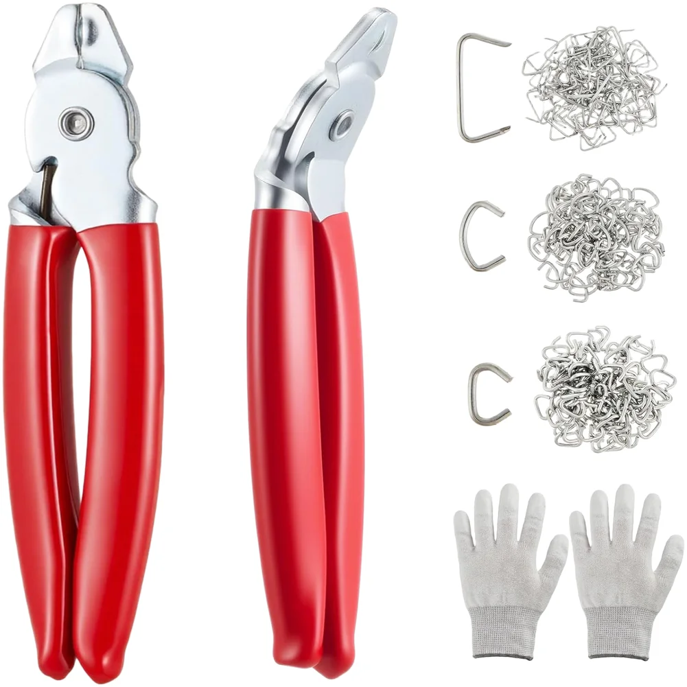 Pig Ring Plier Set 300pcs Red Galvanized Rings + 2 Pliers for Livestock Farming Poultry Netting and Cage Assembly
