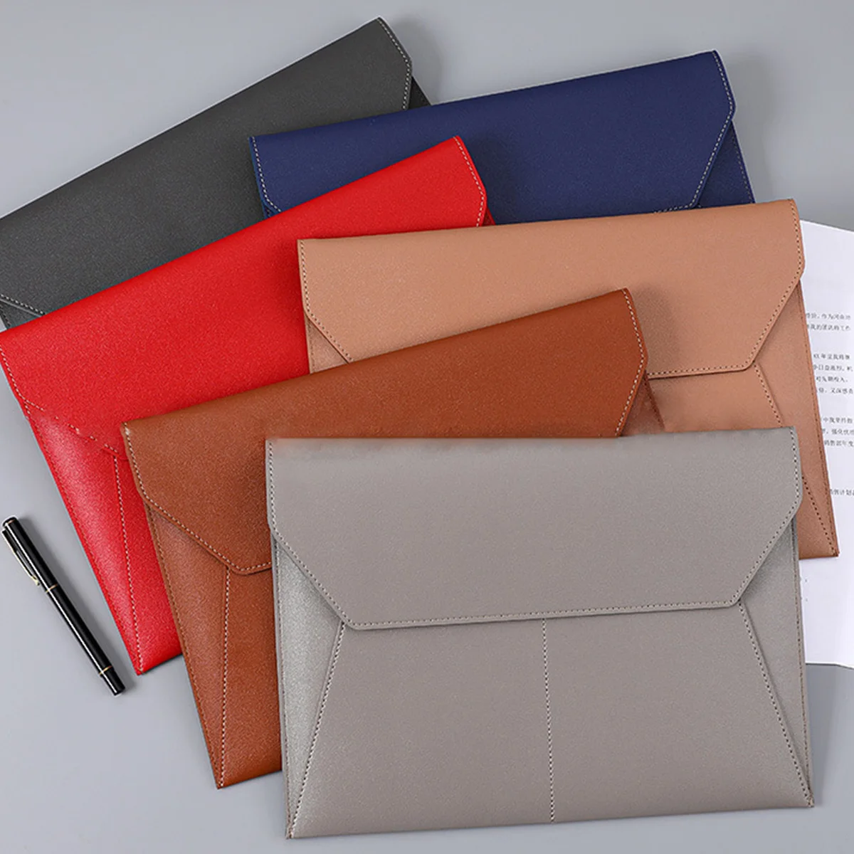 

A4 Leather Folder Simple Large Capacity Document Bag Fashion Briefcase Data Contracts Billing Document Bag Office Paper Storage