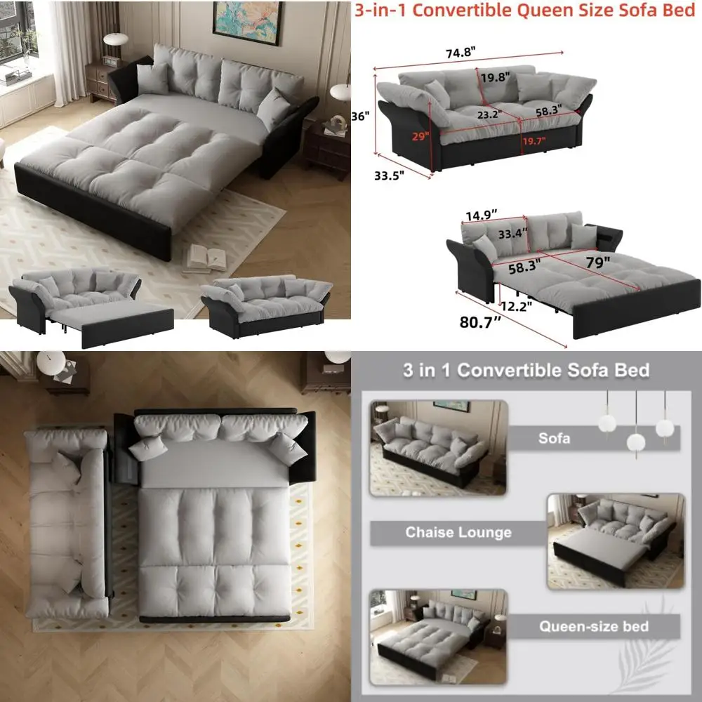 أريكة نوم مخملية بحجم كوين، كرسي بمقعدين قابل للتحويل، أريكة فوتون مريحة لغرفة المعيشة، سرير قابل للسحب يشبه السحابة #1