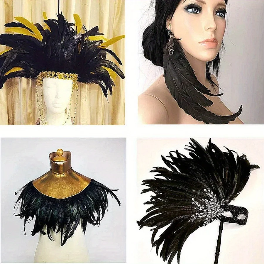 50 قطعة ريش الديك الأسود ريشة ذيل الدجاج DIY بها بنفسك الحرف كرنفال زي الملابس والاكسسوارات ريش الديكور
