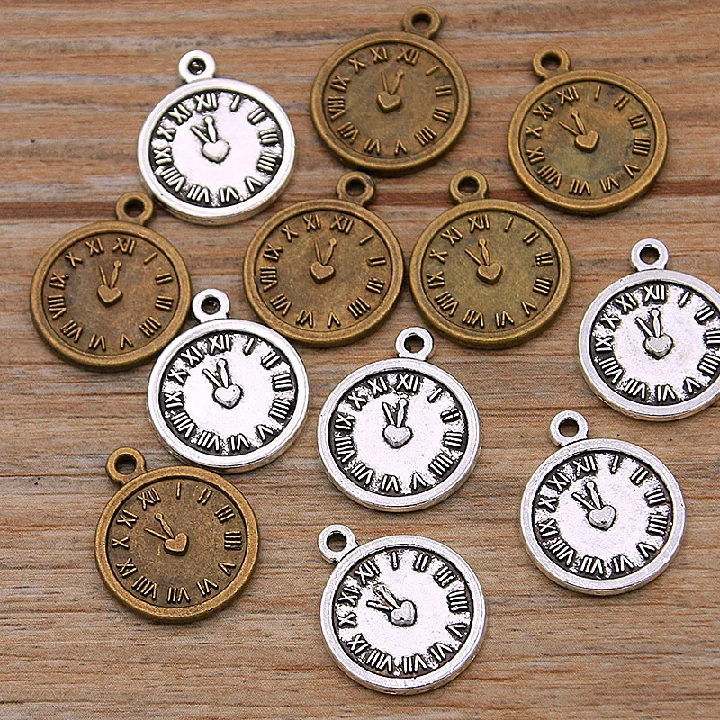 20PCS 14*18mm 2 Color Vintage Metal Zinc Alloy Round Steampunk Clock Charms For DIY Necklace Bracelet Jewelry Making Findings