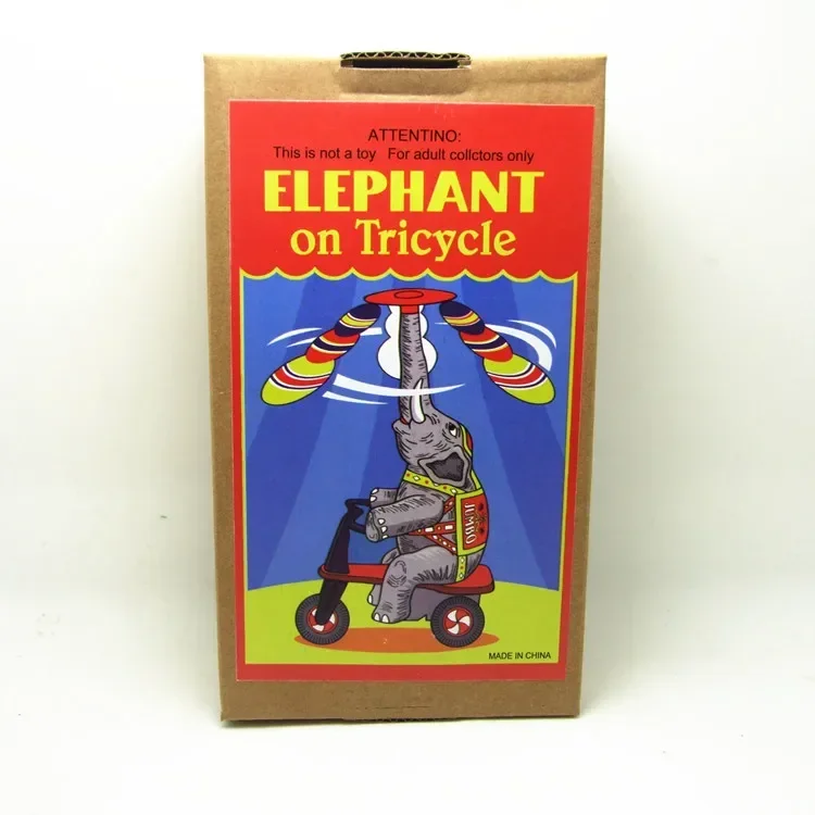 [Divertente] collezione per adulti Retro Wind up toy Metal Tin circus acrobazie elefante su triciclo meccanico Clockwork toy figure gift