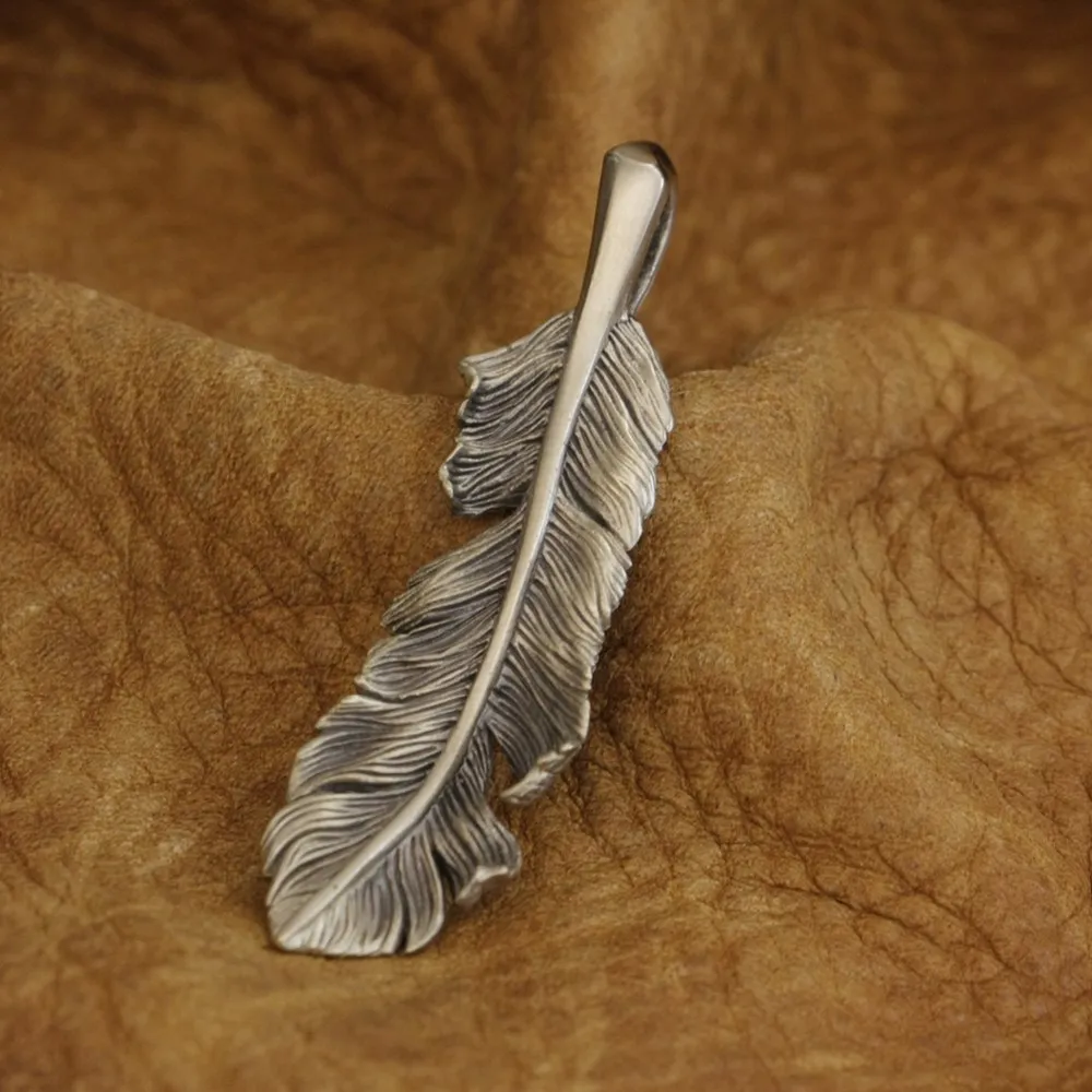 Huge Cupronickel Feather Pendant Charms Jewelry CP52