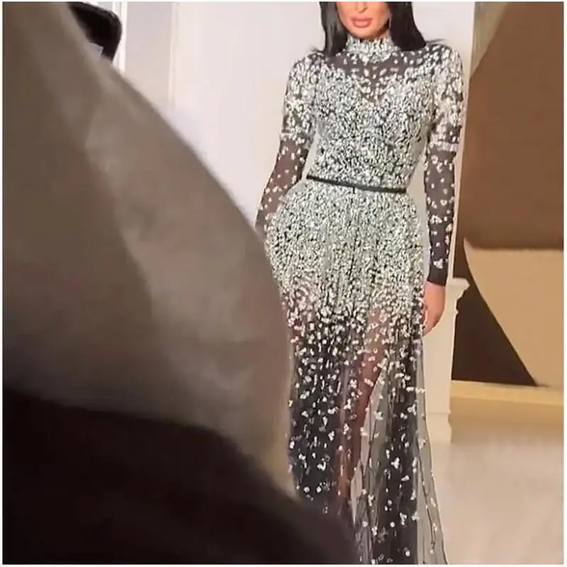 

Sexy Gold Emed Ladies Dr Par Gown Zipper Sle Princ Skirt Long Sve ort Dr Polyester Fiber round Ne