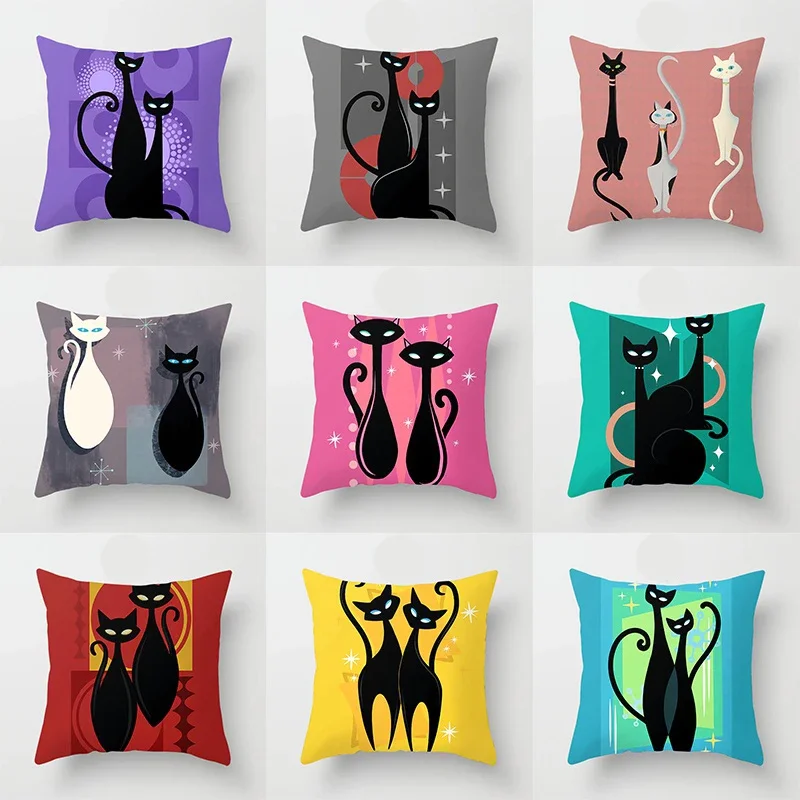 Living Room Cartoon Cat Pillowcase Home Decor Printing  Cushion Decorative  Bedroom