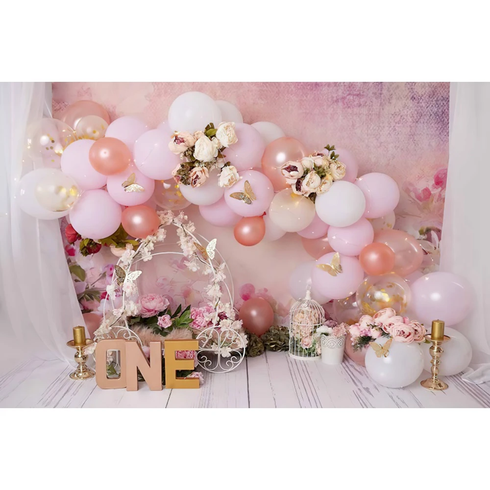 Girl Boy 1st Birthday Party Balloon Backdrop Arched Door Colorful Balloon Newborn Baby Shower Cake Smash Photographic Background