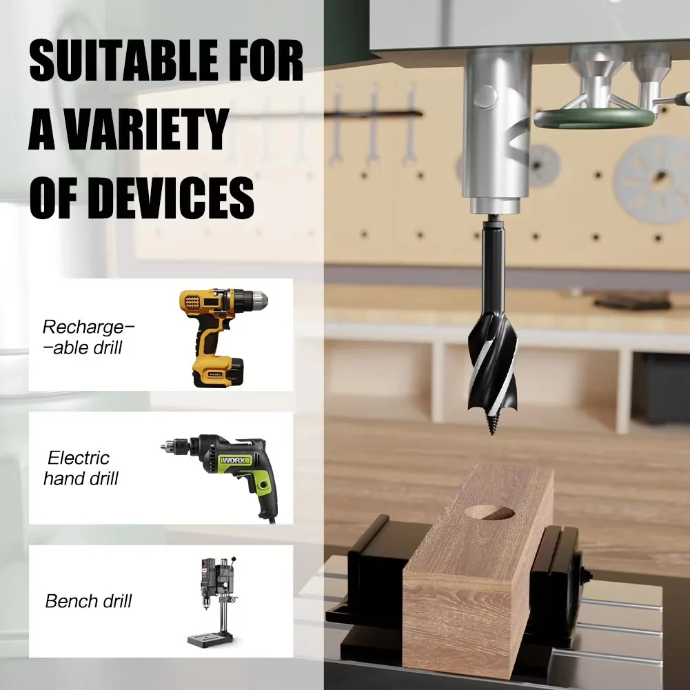 3 Pcs Woodworking Branch Drill Electric Wrench Wind Batch Hexagonal Handle Hole Opener Four-slot Four-edged Woodworking Drill