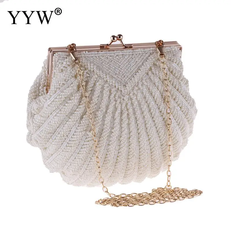Elegancka damska torebka ślubna torebka luksusowe torby wieczorowe białe kopertówki z muszli Pochette Mariage Sac Femme zroszony kopertówka