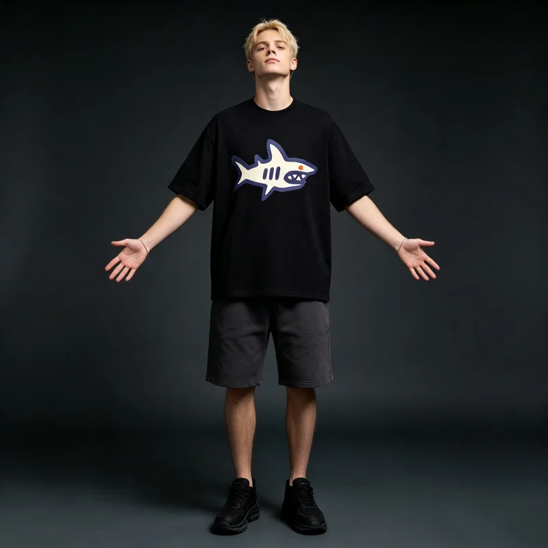 ZAZOMDE Harajuku Style Cartoon Shark Graphic Tee Unisex Round Neck Short Sleeve Shirts Loose Oversized Daily Casual Streetwear