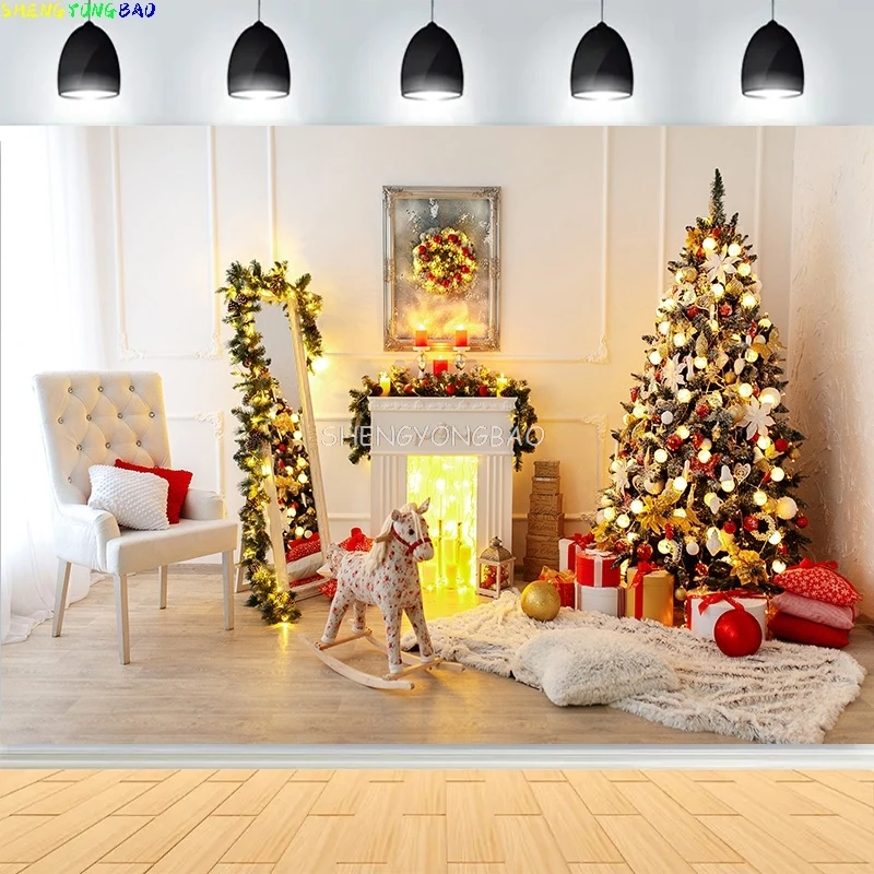 

Christmas Day Pine Tree Gift Photography Backdrop Props Xmas Eve Party Decor Living Room Window Family New Year Background VC-03