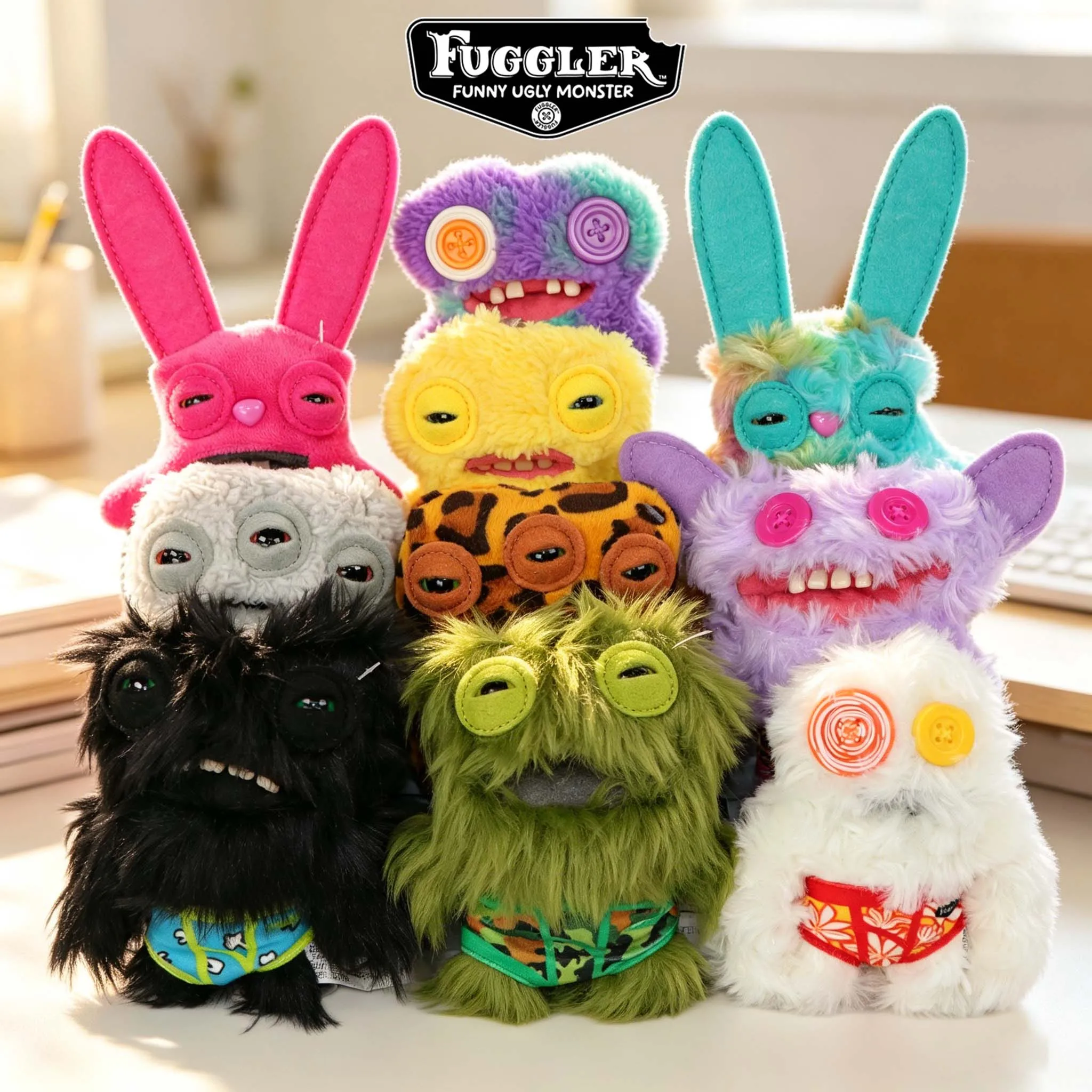 Porte-clés en peluche Fuggler de 10 cm, monstre amusant aux dents énormes, bébé Fugg aux yeux énormes, pendentif de sac en peluche doux, cadeau