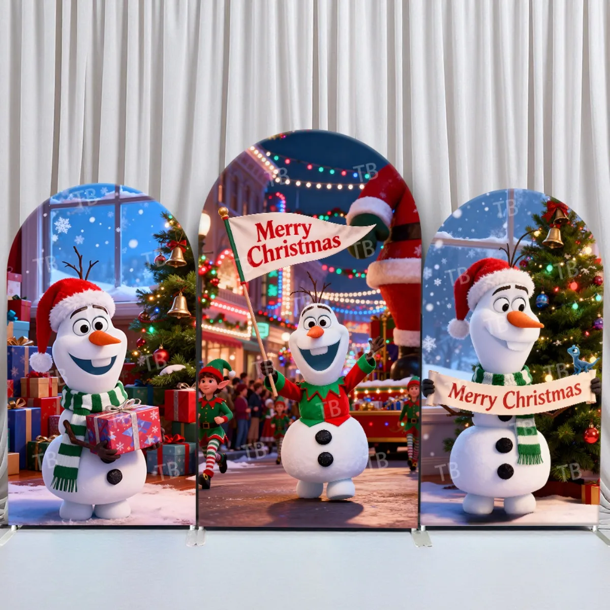 

Christmas Frozen Theme Arch Backdrop Cover Snowman Olaf for Festival New Year Party Decor Photograph Background Elastic Fabric