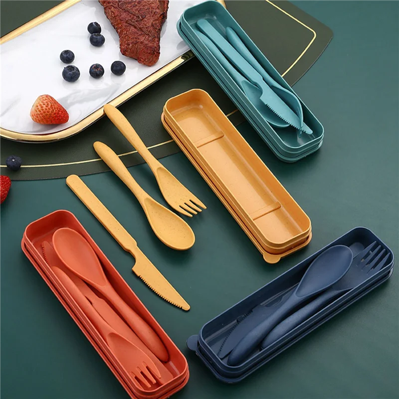 

【Best Selling】24 Sets Wheat Straw Cutlery, Reusable Portable Travel Utensil Set With Case, Spoon Knife Fork